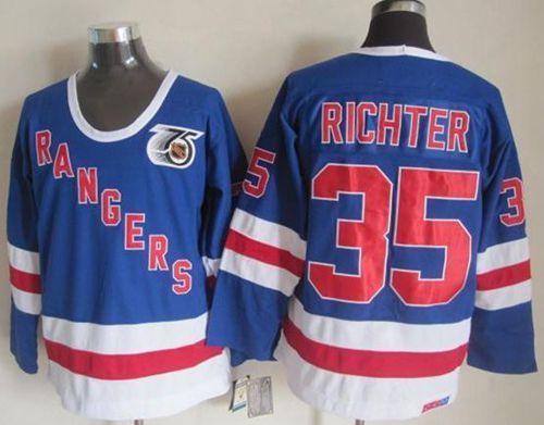 New York Rangers #35 Mike Richter Blue CCM 75TH Stitched NHL Jersey