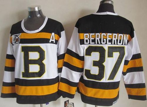 Boston Bruins #37 Patrice Bergeron White CCM Throwback 75TH Stitched NHL Jersey