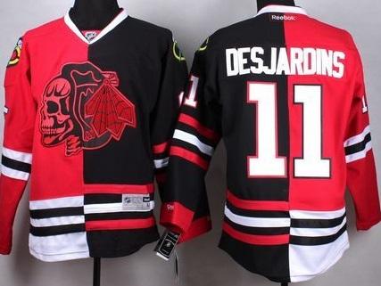 Chicago Blackhawks #11 Andrew Desjardins Red Black Split Red Skull Stitched NHL Jerseys