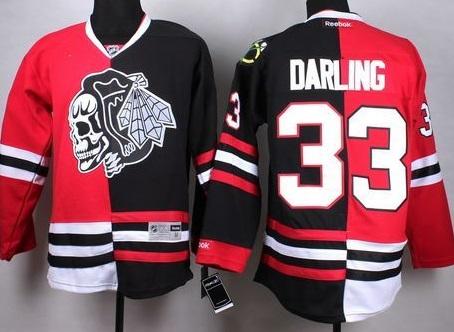 Chicago Blackhawks #33 Scott Darling Red Black Split White Skull Stitched NHL Jersey