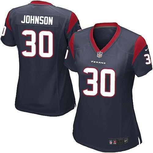 Women's Nike Houston Texans #30 Kevin Johnson Blue Stitched NFL Jersey
