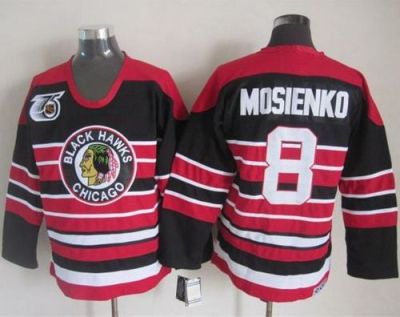 Chicago Blackhawks #8 Bill Mosienko Red Black 75TH CCM Stitched NHL Jersey