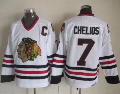 Chicago Blackhawks #7 Chris Chelios White CCM Throwback Stitched NHL Jersey