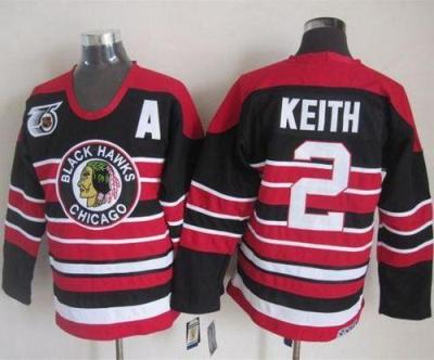 Chicago Blackhawks #2 Duncan Keith Red Black 75TH CCM Stitched NHL Jersey