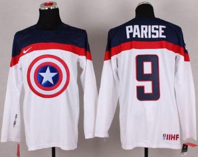 Olympic Team USA #9 Zach Parise White Captain America Fashion Stitched NHL Jersey