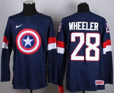 Olympic Team USA #28 Blake Wheeler Navy Blue Captain America Fashion Stitched NHL Jerse