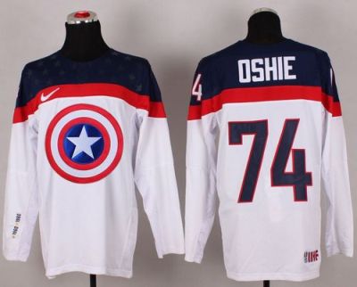 Olympic Team USA #74 T. J. Oshie White Captain America Fashion Stitched NHL Jersey