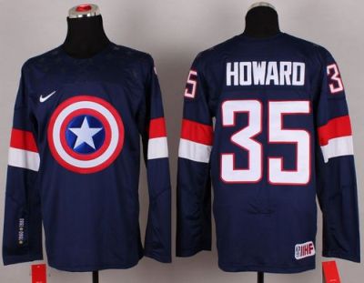 Olympic Team USA #35 Jimmy Howard Navy Blue Captain America Fashion Stitched NHL Jersey