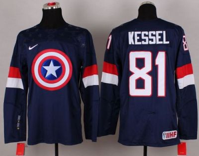 Olympic Team USA #81 Phil Kessel Navy Blue Captain America Fashion Stitched NHL Jersey