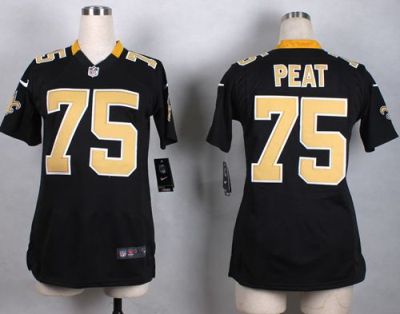 Women's Nike New Orleans Saints #75 Andrus Peat Black Stitched NFL Jersey