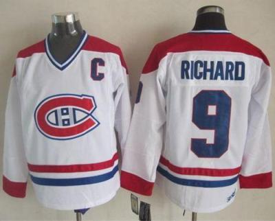 Montreal Canadiens #9 Maurice Richard White CH-CCM Throwback Stitched NHL Jersey