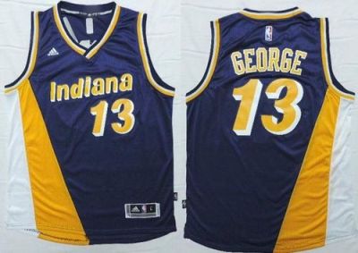 Indiana Pacers #13 Paul George Navy Blue Yellow Throwback Stitched NBA Jersey - ????