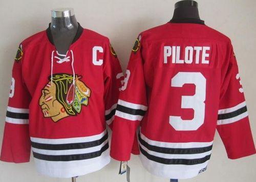 Chicago Blackhawks #3 Pierre Pilote Red CCM Throwback Stitched NHL Jersey