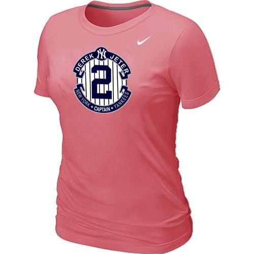 Women's New York Yankees #2 Derek Jeter Official Final Season Commemorative Logo Blended T-Shirt Pink