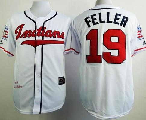 Cleveland Indians #19 Bob Feller White Mitchell And Ness 1948 Stitched Baseball Jersey
