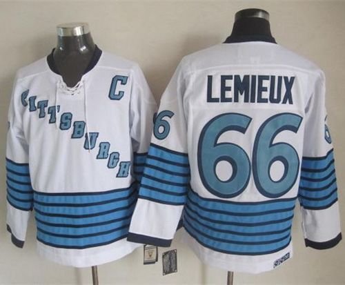 Pittsburgh Penguins #66 Mario Lemieux White Light Blue CCM Throwback Stitched NHL Jersey