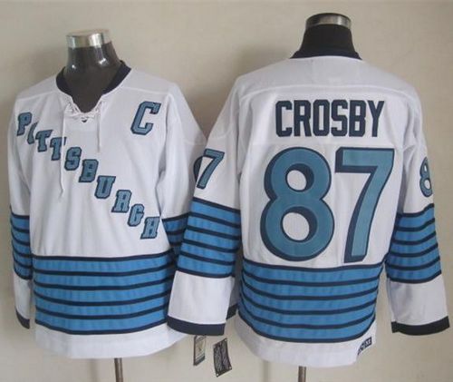Pittsburgh Penguins #87 Sidney Crosby White Light Blue CCM Throwback Stitched NHL Jersey