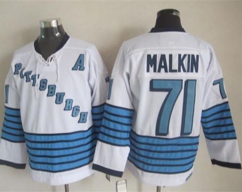 Pittsburgh Penguins #71 Evgeni Malkin White Light Blue CCM Throwback Stitched NHL Jersey