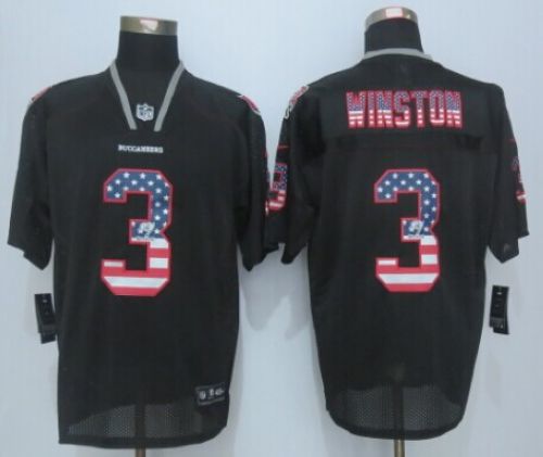 Nike Tampa Bay Buccaneers #3 Jameis Winston Black NFL Elite USA Flag Fashion Jersey