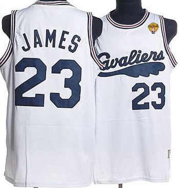 Cavaliers #23 LeBron James White Throwback The Finals Patch Stitched Mitchell and Ness NBA Jersey