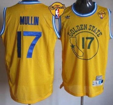 Warriors #17 Chris Mullin Gold Throwback The Finals Patch Stitched NBA Jersey