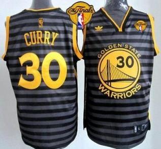 Warriors #30 Stephen Curry Black Grey Groove The Finals Patch Stitched NBA Jersey