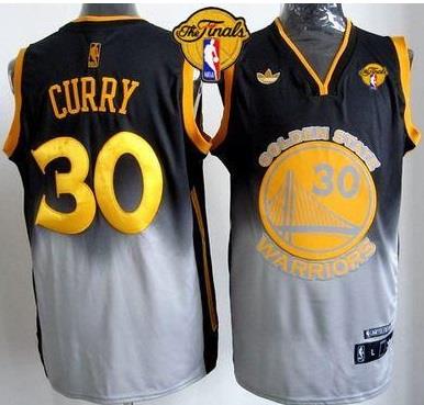 Warriors #30 Stephen Curry Black Grey Fadeaway Fashion The Finals Patch Stitched NBA Jersey