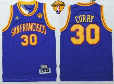 Warriors #30 Stephen Curry Blue Throwback San Francisco The Finals Patch Stitched NBA Jersey