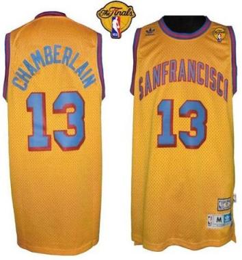 Warriors #13 Wilt Chamberlain Gold Throwback San Francisco The Finals Patch Stitched NBA Jersey