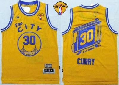 Warriors #30 Stephen Curry Gold Throwback The City Finals Patch Stitched NBA Jersey
