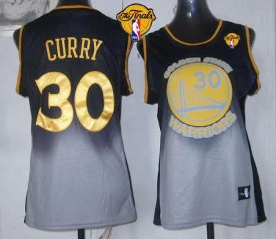 Women's Warriors #30 Stephen Curry Black Grey The Finals Patch Fadeaway Fashion Stitched NBA Jersey