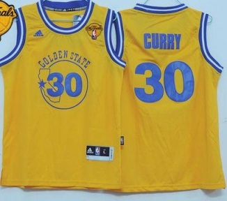 Youth Warriors #30 Stephen Curry Gold Throwback The Finals Patch Stitched NBA Jersey