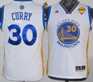 Youth Warriors #30 Stephen Curry White The Finals Patch Stitched NBA Jersey