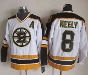 Boston Bruins #8 Cam Neely White Black CCM Throwback Stitched NHL Jersey