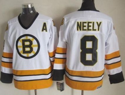 Boston Bruins #8 Cam Neely White Yellow CCM Throwback Stitched NHL Jersey