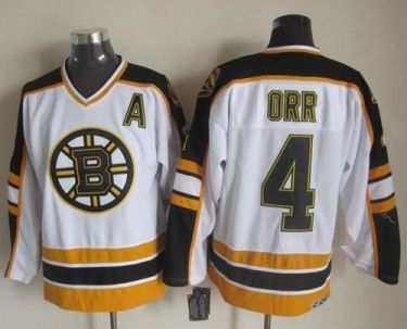 Boston Bruins #4 Bobby Orr White Black CCM Throwback Stitched NHL Jersey