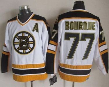 Boston Bruins #77 Ray Bourque White Black CCM Throwback Stitched NHL Jersey