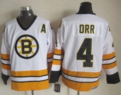 Boston Bruins #4 Bobby Orr White Yellow CCM Throwback Stitched NHL Jersey
