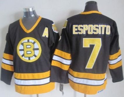 Boston Bruins #7 Phil Esposito Black Yellow CCM Throwback Stitched NHL Jersey
