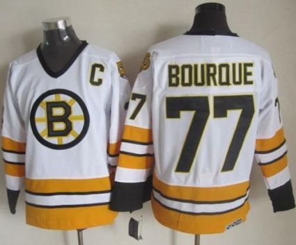 Boston Bruins #77 Ray Bourque White Yellow CCM Throwback Stitched NHL Jersey