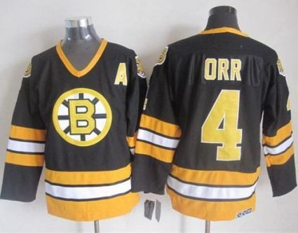 Boston Bruins #4 Bobby Orr Black Yellow CCM Throwback Stitched NHL Jersey