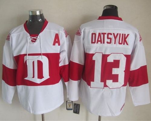 Detroit Red Wings #13 Pavel Datsyuk White Winter Classic CCM Throwback Stitched NHL Jersey