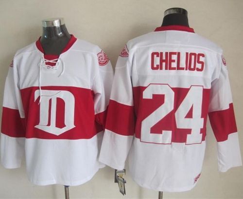 Detroit Red Wings #24 Chris Chelios White Winter Classic CCM Throwback Stitched NHL Jersey