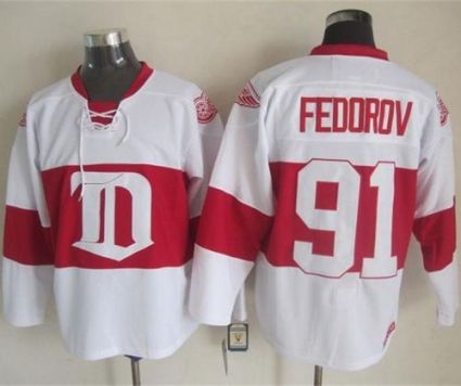 Detroit Red Wings #91 Sergei Fedorov White Winter Classic CCM Throwback Stitched NHL Jersey