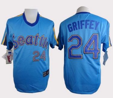 Seattle Mariners #24 Ken Griffey Light Blue Cooperstown Throwback Stitched Baseball Jersey