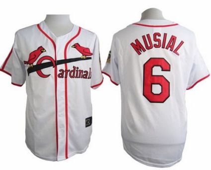 St. Louis Cardinals #6 Stan Musial White Cooperstown Throwback Stitched Baseball Jersey