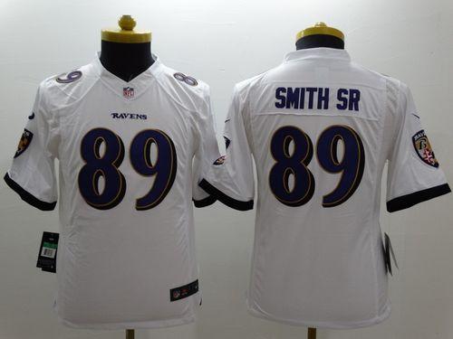 Youth Nike Baltimore Ravens #89 Steve Smith Sr White Stitched NFL Limited Jersey