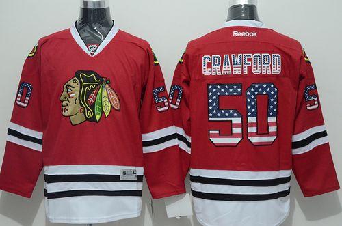 Chicago Blackhawks #50 Corey Crawford Red USA Flag Fashion Stitched NHL Jersey