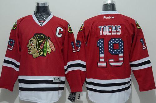 Chicago Blackhawks #19 Jonathan Toews Red USA Flag Fashion Stitched NHL Jersey