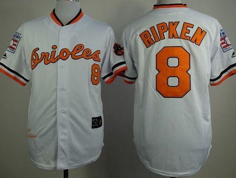 Baltimore Orioles #8 Cal Ripken White Mitchell And Ness 1970 Throwback Stitched Baseball Jersey